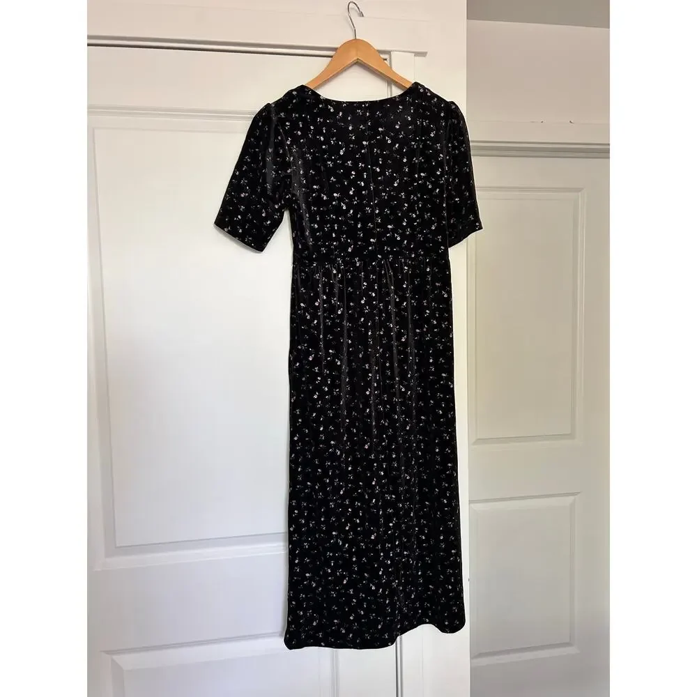 NWT Disturbia Woe Floral Midi Dress Velvet Womens 4 Black Square Neck Whimsigoth - Picture 10 of 12